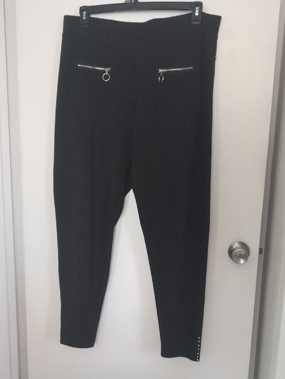 Black Women's Ponte Ankle Pants with Zipper Accents